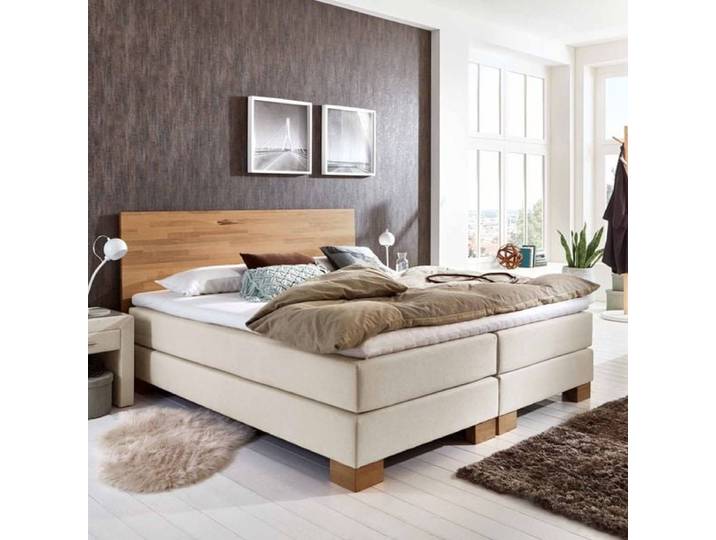 HOMELIV. Boxspringbett Peachland Webstoff 200x200cm Bonellfederkern-Box Härtegrad: H3 Sand klassischer Stil