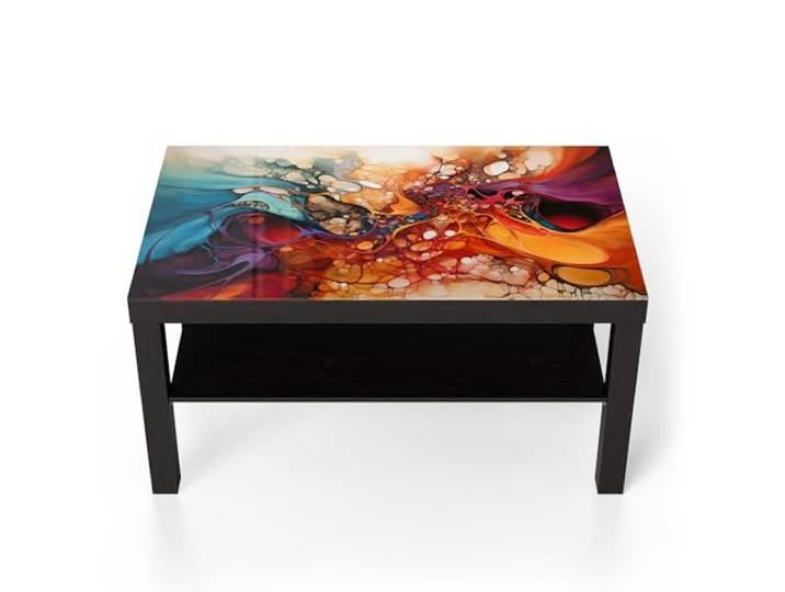 DEQORI Glastisch schwarz groß 90x50 cm Motiv Organische Farbwelten ausgefallener Beistelltisch aus Glas Hochglanz Couchtisch fürs Wohnzimmer moderner Couch Tisch mit Design