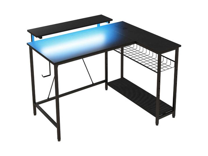 Homcom Eckschreibtisch Spanplatte Schwarz, Holzwerkstoff, 80x90x107 cm, Büromöbel, Schreibtische, Eckschreibtisch