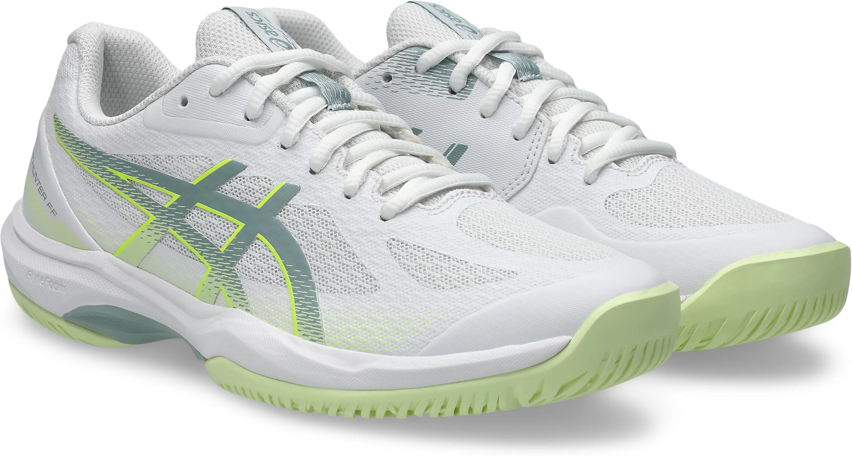 Hallenschuh ASICS "COURT HUNTER FF", Damen, Gr. 39,5, grün (weiß, ocean haze), Schuhe Hallenschuh, besonders geeignet für Handball und Volleyball weiß, ocean haze 39,5