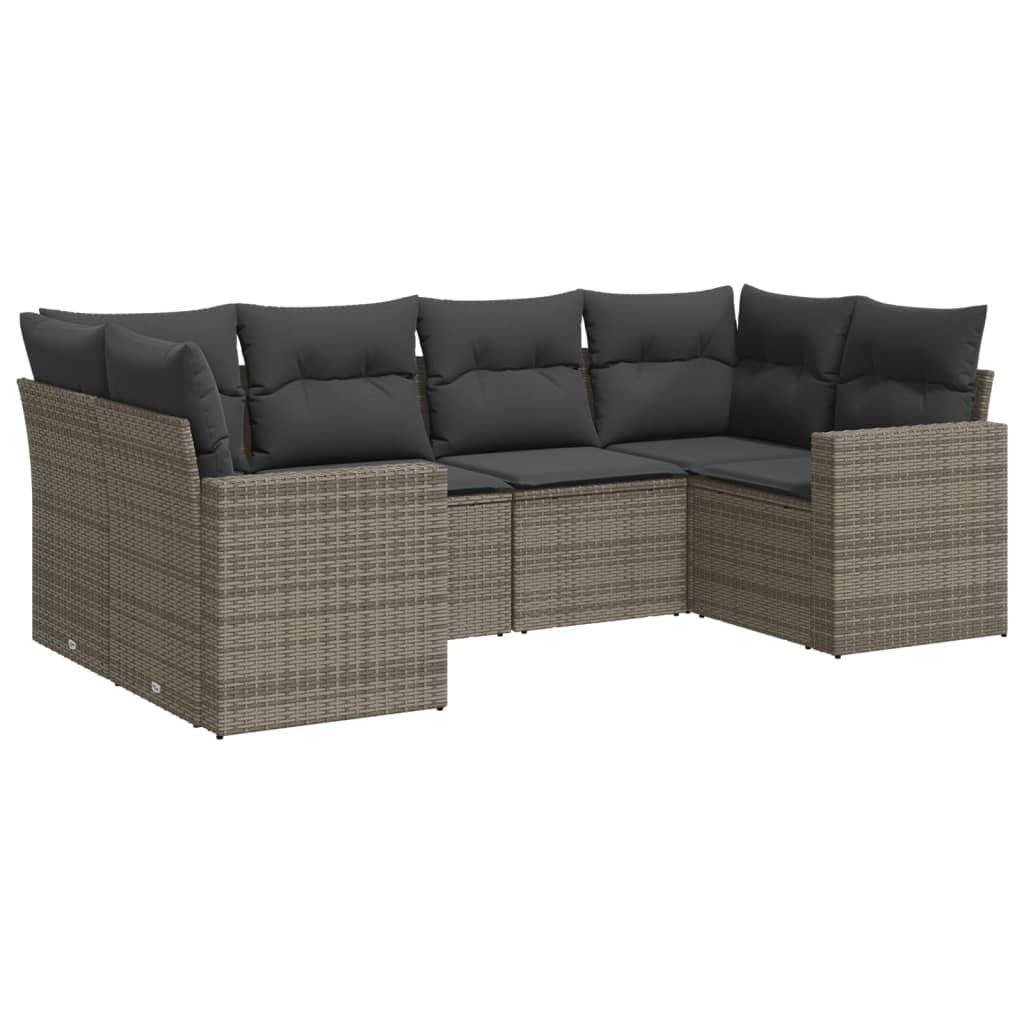 6-tlg. Garten-Sofagarnitur, modular, aus grauem Poly Rattan, mit Stauraum, wasserabweisendem Beutel & abnehmbaren Kissenbezügen, UV-beständig