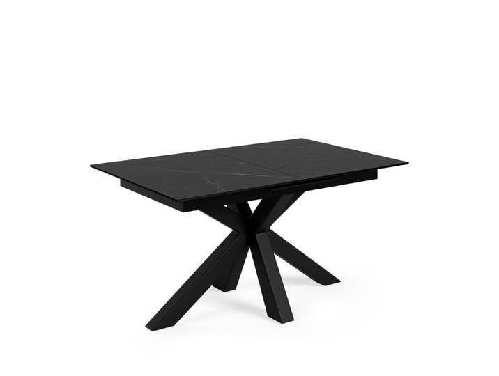 Table à rallonge en grès cérame 160 plateau noir pieds noirs
