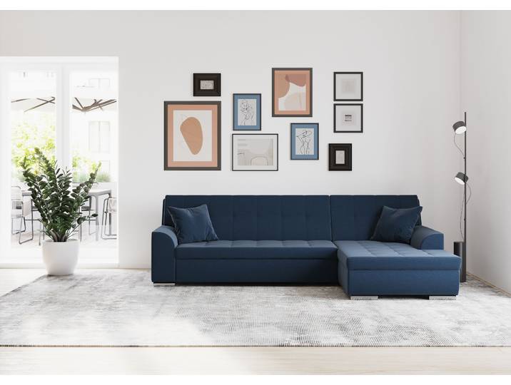 Ecksofa DOMO COLLECTION TREVISO viele Bezüge, auch in Cord, L-Form, 267x178 cm , blau (dunkelblau), B:267cm H:83cm T:178cm, 100% Polyester, Sofas, Ecksofa, mit Bettfunktion, inkl. Zierkissen, Unser Dauertiefpreis