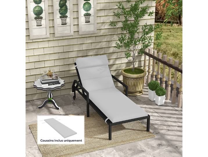 Outsunny Coussin Chaise Longue Tissu Gris Clair avec Lanières
