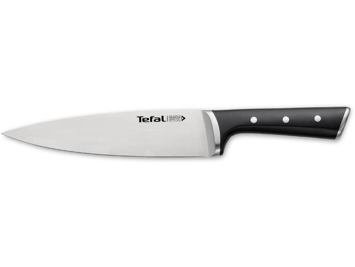 Kochmesser TEFAL Ice Force 20 cm , schwarz (edelstahlfarben, schwarz), Klingenlänge 20cm, Edelstahl, Kochmesser, Kochmesser, Eishärtung, Edelstahl Made in Germany, optimale Schärfe