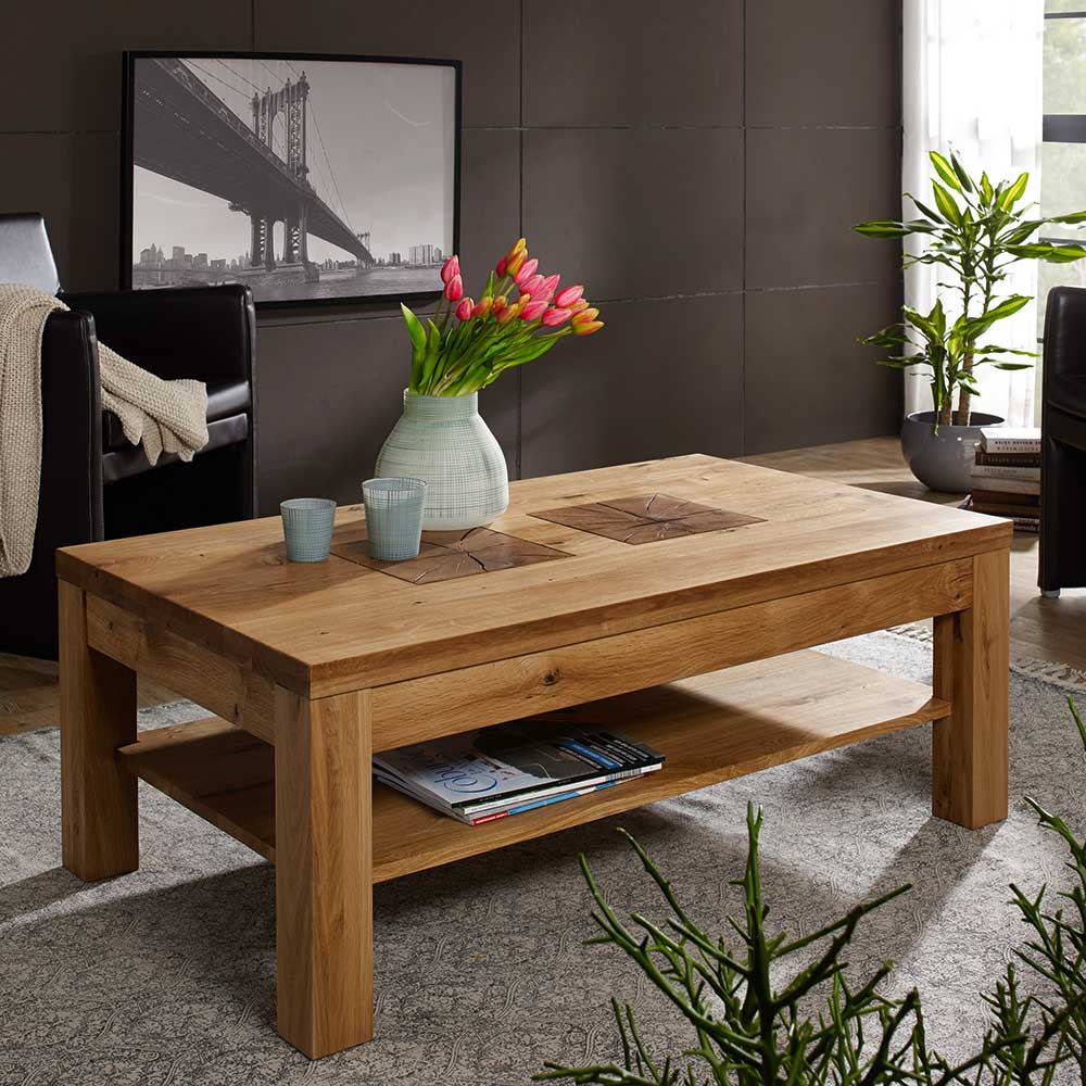 Pharao24.de Wohnzimmer Couchtisch aus Wildeiche Massivholz modern
