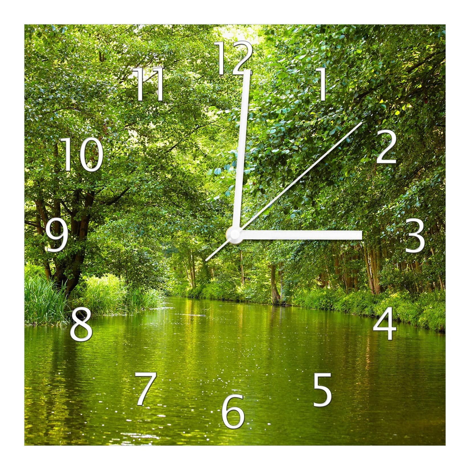 Wallario Uhr 30 x 30 cm, weiße Zeiger Spreewald in Brandenburg grüne Wälder und Spiegelungen im Wasser