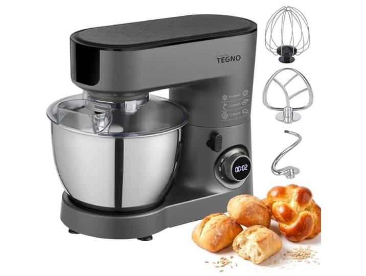 Steel Mixer - Linea Tegno - Professioneller Küchenmixer mit 6,5 L Edelstahl Rührschüssel - 1500W Leistungsstarker Standmixer für Teig, Teig, Schlagsahne und Cremes - Anthrazitgrau