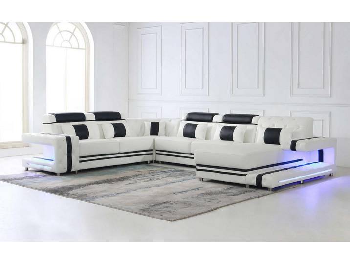 JVmoebel Wohnlandschaft Weiße Leder-Couch mit verstellbaren Funktionen und Ablagefächern, Made in Europa