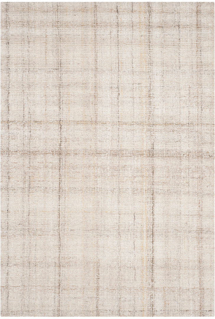 August Grove Gowans Striped Wool and Chenille Hand Tufted Area Rug Beige Rectangle 91 x 152cm