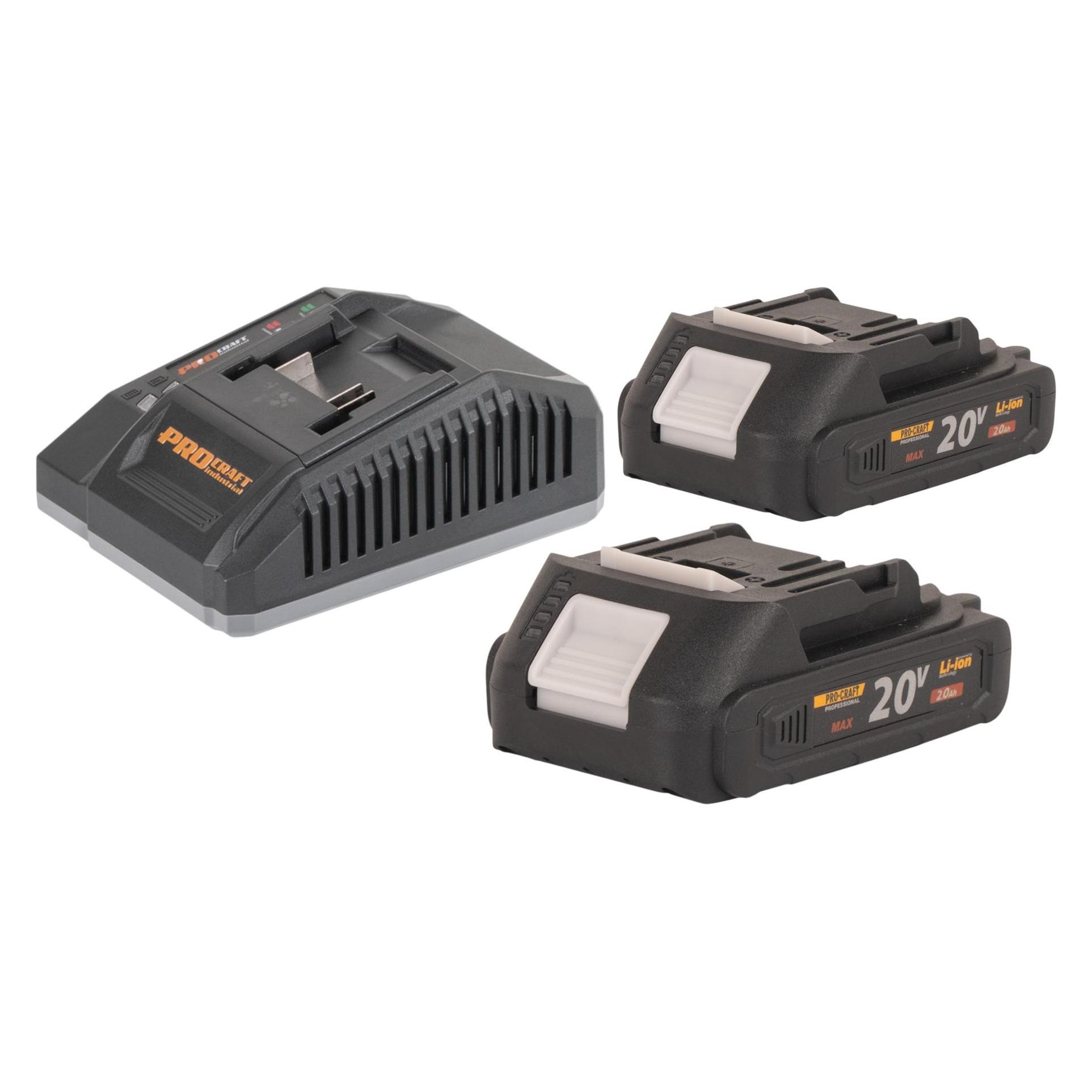 Procraft Starter Pack C20/6.5 Schnell Ladegerät 20 V 6,5 A + 2x 20/2A Akku 2,0 Ah (C20/6.5)
