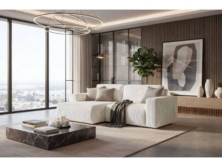 Home affaire Schlafsofa Noord Schlafecksofa, Breite 250 cm, Cord, Struktur, Webstoff, mit Wellenunterfederung, Massivholzrahmen