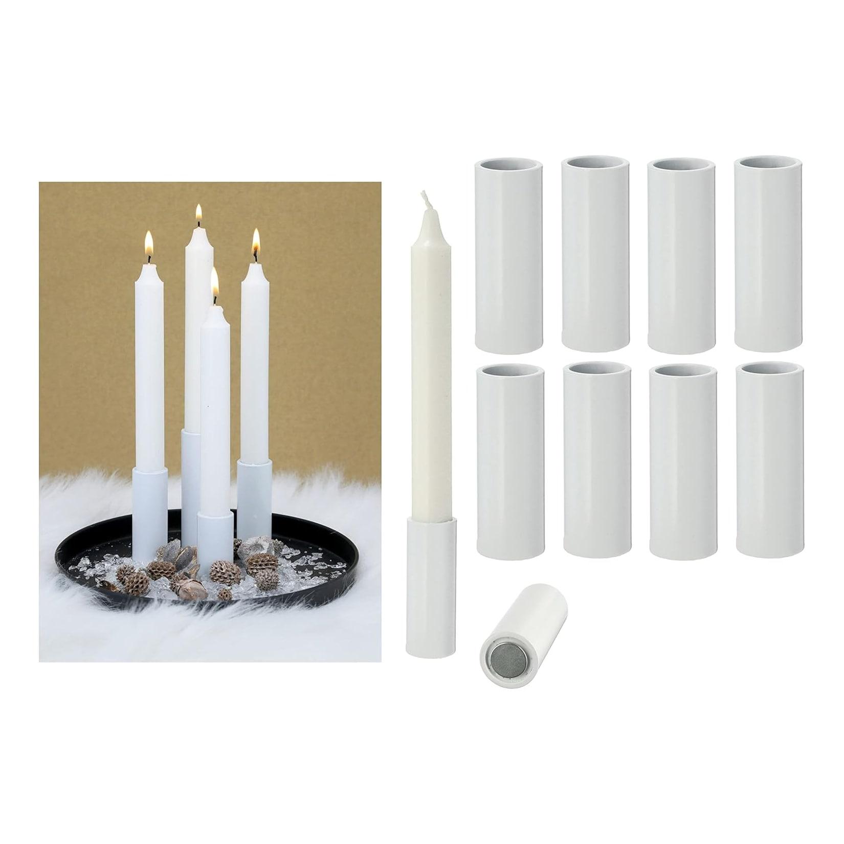 8X Kerzenhalter für Stabkerzen Candle Holder magentisch Weiss 2 ,8x7 ,5cm Wohnzimmerdeko Kerzenständer Magnet Tafelkerzen Tischdekoration weihnachtlich scandic chic Kerzentülle