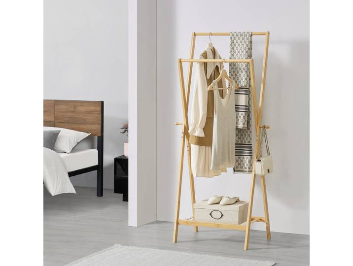 Bamboe kledingrek Keitele met kapstok 60x42x150 cm