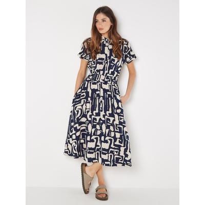Druckkleid APRICOT "Geo Grecian Shirt Midi Dress", Damen, Gr. XS (34), N-Gr, blau (navy), Obermaterial: 100% Viskose CV., gemustert, Kleider Druckkleid, mit Smokband