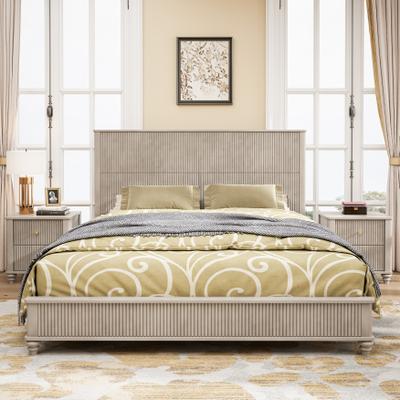 3-Piece Bedroom Set with King Size Bed and 2 Nightstands Rubber Wood,Bed Included,Nightstand Included
