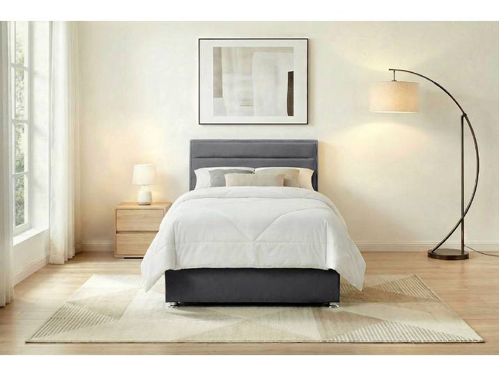 Polsterbett mit opt. Matratze 90 x 200cm Samt Onoli Grau mit Lattenrost & Matratze