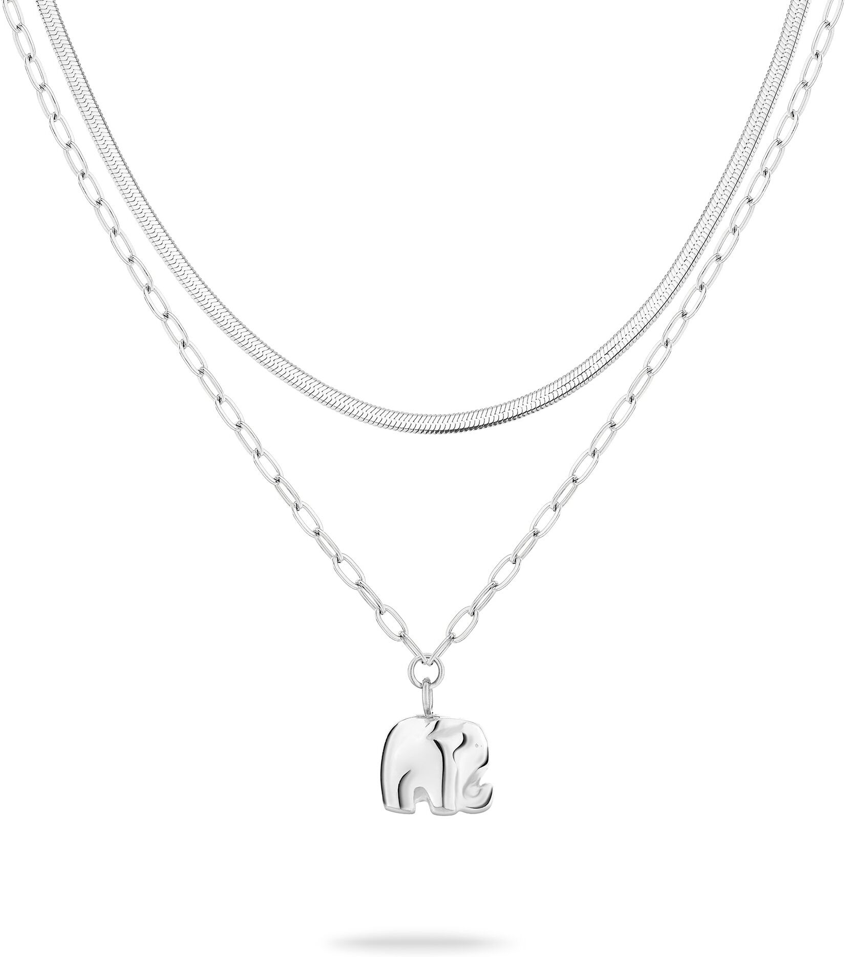 Ketten-Set TAMARIS "Schmuck Geschenk Edelstahl Halskette Little Elephant", silber (silberfarben), Halsketten, Edelstahl, L: 47 B: 3mm, Ketten-Set, B:3mm