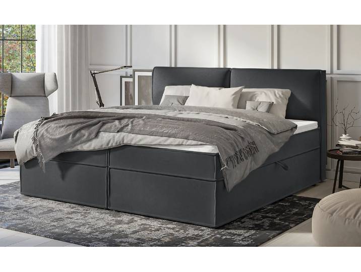 S-Style Möbel Uma - Modernes Boxspringbett mit Topper und Bettkästen - Graphit