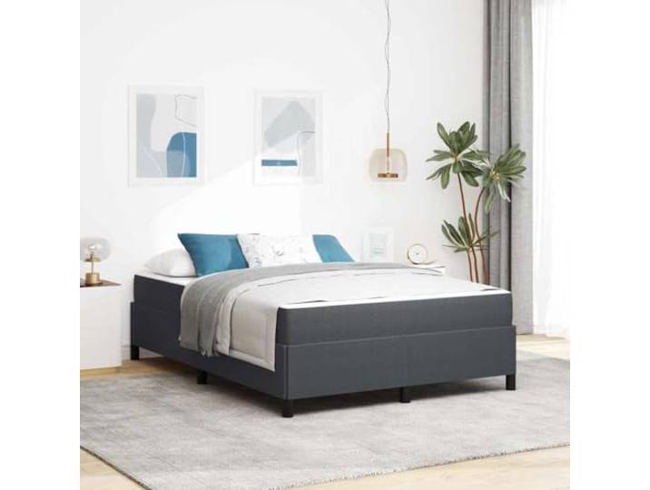 RJPLMFV Bettgestell, Dunkelgrau, 140 x 190 cm, mit Matratze, Stoff Holzwerkstoff, Taschenfederkernmatratze, mittlere Festigkeit, robuste Kunststofffüße