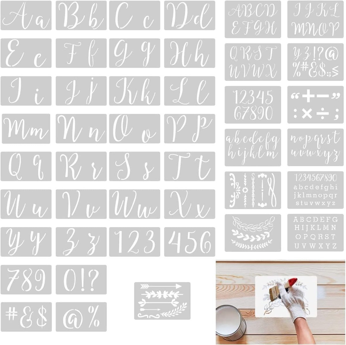 45 stuks Vintage Letter en Ornament Wand Sjablonen voor Schilderen en Scrapbooking