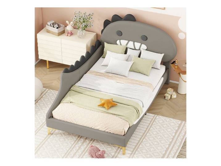 STILVORA Kinderbett 90×200 mit matratze,Dinosaurier Kinderbett Flachbett mit Lattenrost (Cartoon Dinosaurier Form, Flachbett, kunstleder Material, 90x200cm), mit Matratze