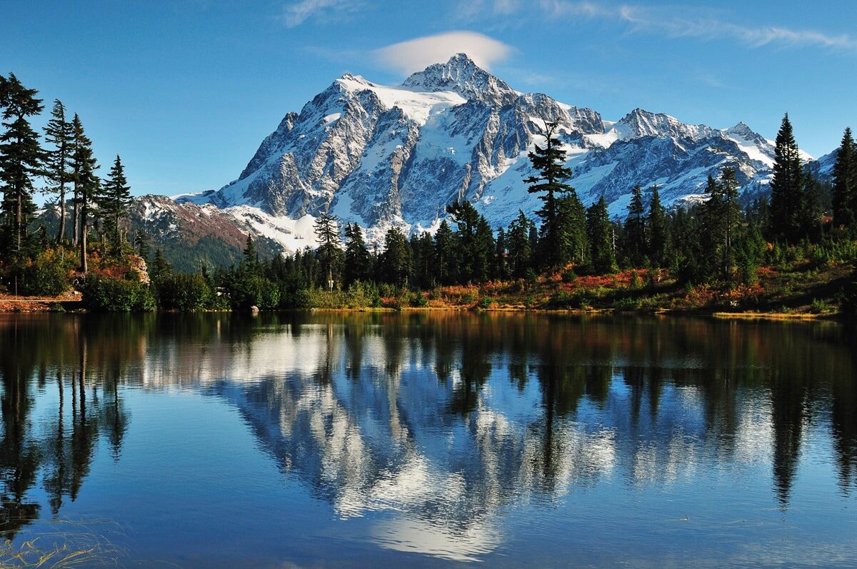 Fototapete PAPERMOON "Berg Shuksan", bunt, B:3m L:2,23m, Vlies, Tapeten, Fototapete bunt B/L: 3m x 2,23m, Bahnen: 6 Stk.