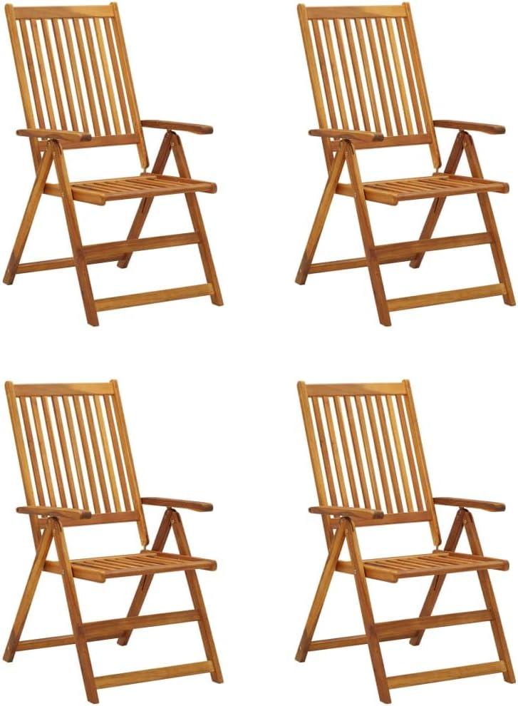 4er-Set verstellbare Gartenstühle aus massivem Akazienholz mit Auflagen für Terrasse und Garten