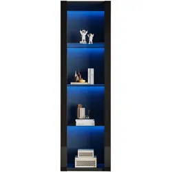 OKWISH Hochglanz Vitrinenschrank 55x38x166 cm mit Glasböden, LED-Beleuchtung, App-gesteuert, Aufbewahrung, Sideboard, Wohnzimmer, Büro, schwarz