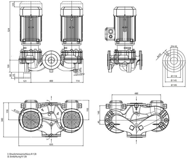 Wilo Pompe double standard à sec VeroTwin-DPL65/115-5,5/2,DN65,5,5kW (2231860)