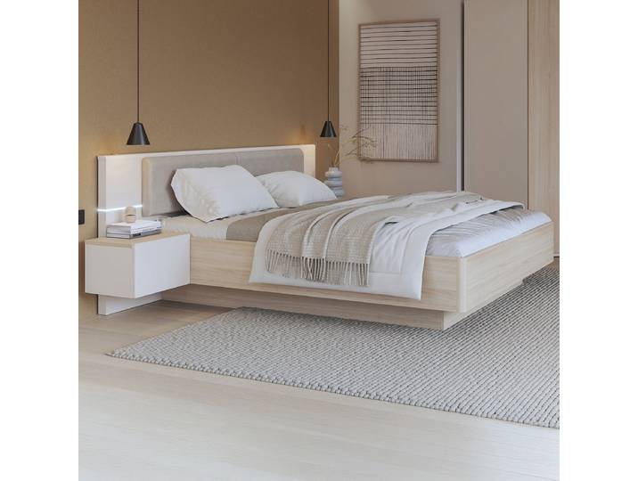 Beleuchtete Bettanlage 180 x 200cm Braun/Beige
