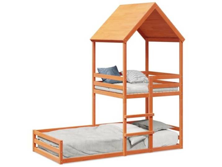 PUGYNBK Etagenbett aus Kiefernholz, 80 x 200 cm Mit Leiter, Decke im Lieferumfang enthalten, integrierte Leisten, kompaktes Design
