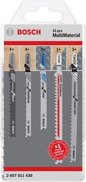 Bosch 15‑tlg. Stichsägeblatt-Set für Multimaterial, T-Schaft 2607011438