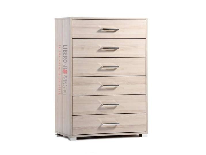 Commode - Chêne - Marron - 6 tiroirs - Guides métalliques - Style contemporain