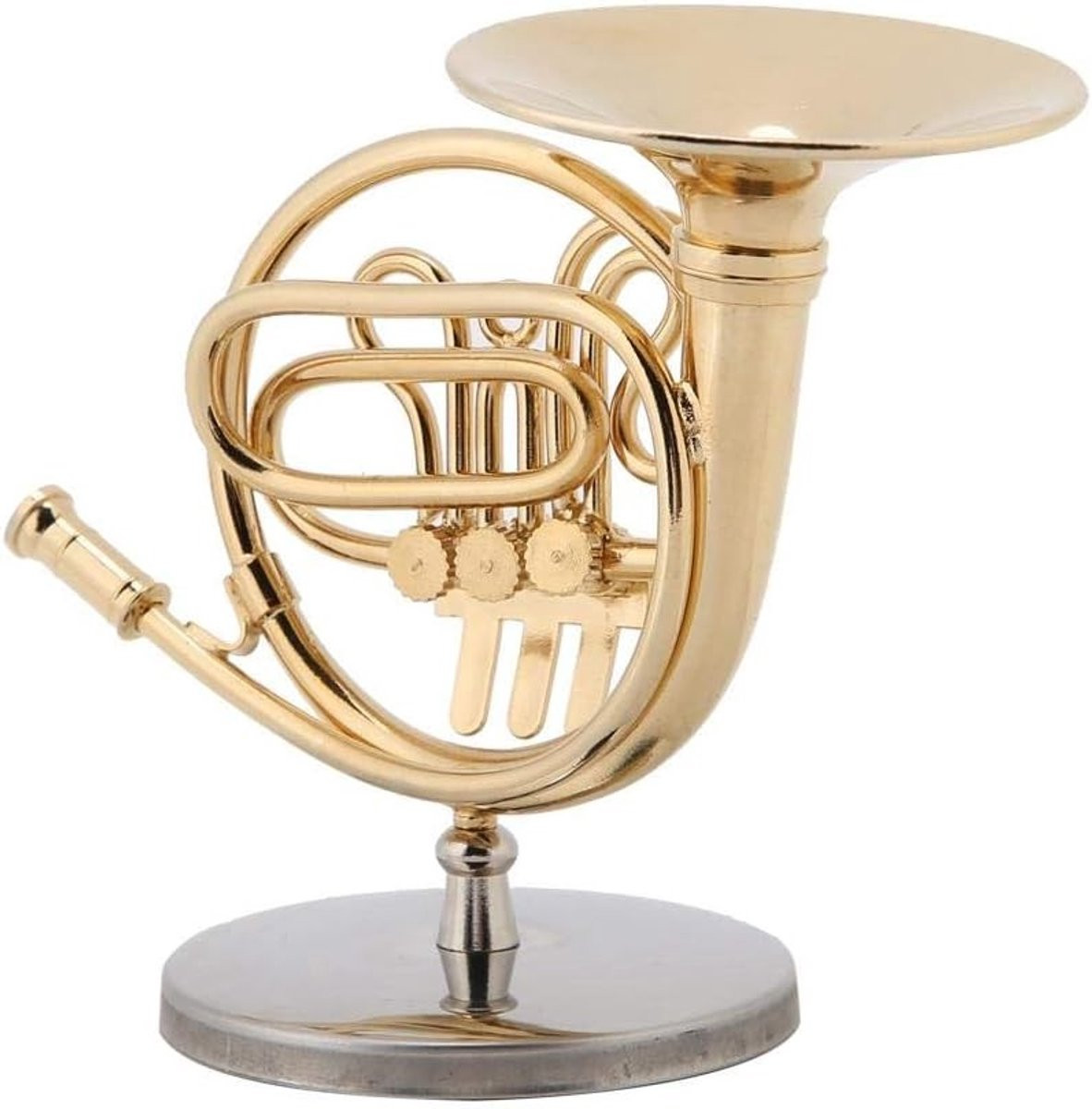 Miniatuur Koperen Boshoorn van 10,2 cm, Replica Instrument Model met Stand voor Decoratie