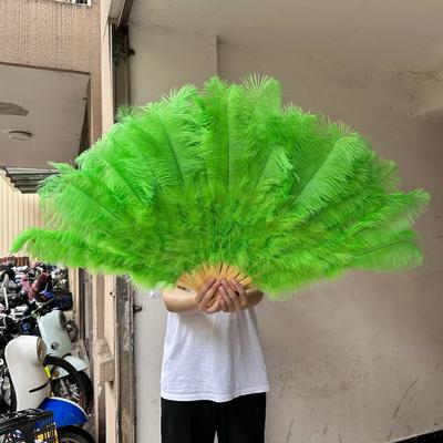 Uplifted Finds Grand Ostrich Feather Folding Fan   Professional Stage & Carnival Dance Fan apple Green 100 Cm 2 Pcs