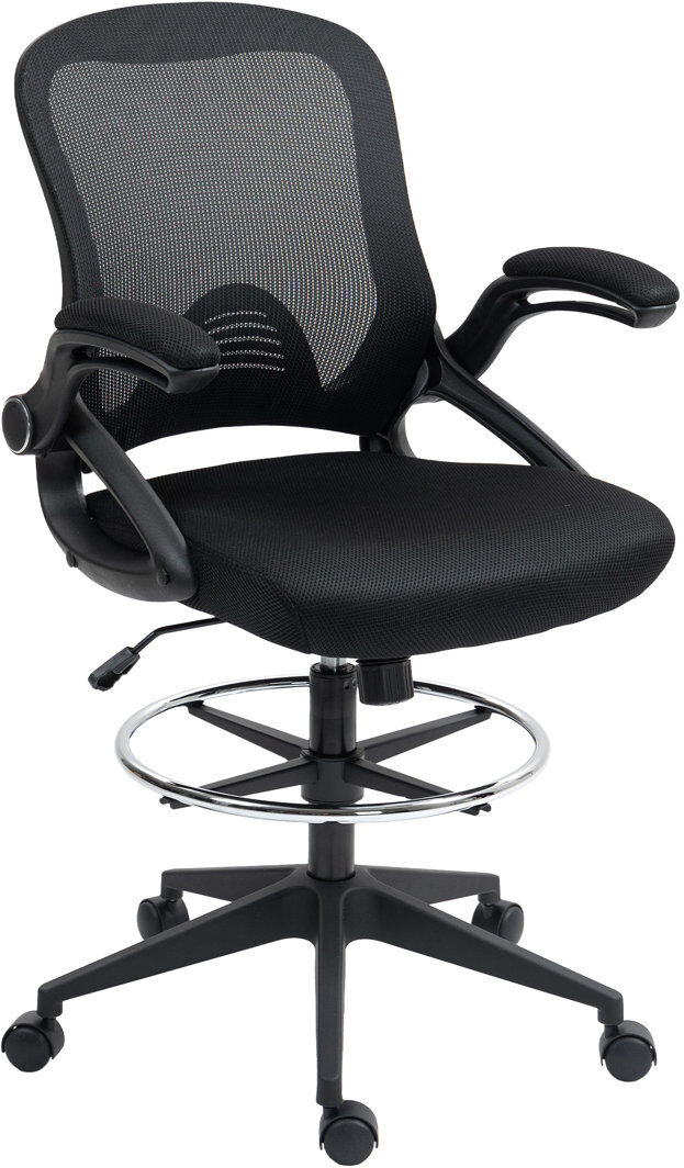 Rebrilliant Office Stool, 360 Degree Swivel Height Adjustable Chair, Black Black 64cm W X 60cm D