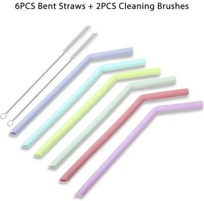Combo Retail Shop Reusable Colorful Silicone Straws Safe Scratch Resistant & Heat Resistant Bubble Tea Straw Cup Accessories 8pcs b