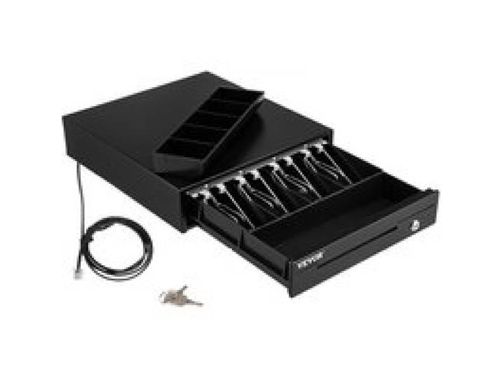VEVOR Kassenschublade Kassenlade 33 cm quadratische Geldschublade 3 Entriegelungswege RJ11/RJ12 Anschluss 4 Geldscheinfächer & 5 Münzfächer Lebensmittelgeschäft Bank Büro Café Supermärkt Bar