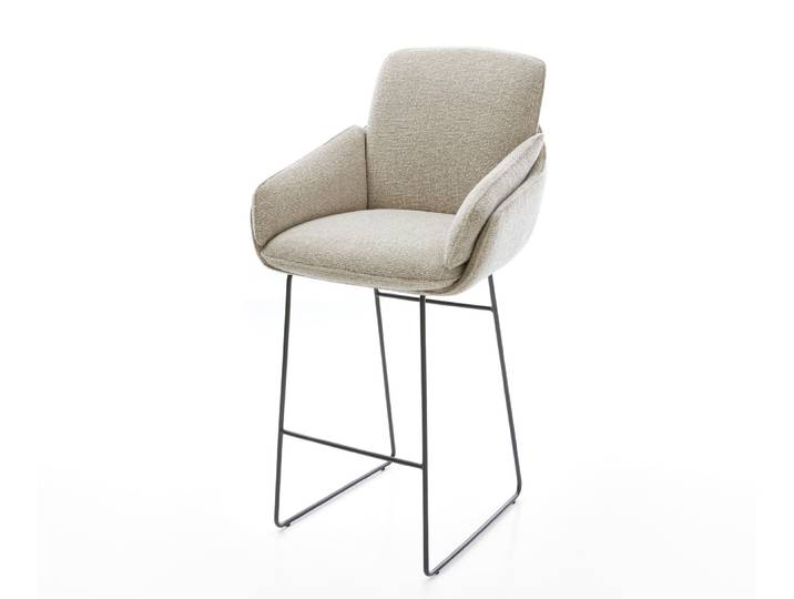 Barstuhl Luan-Flex Webstoff Soft Beige Kufengestell Metall Schwarz, Barstühle