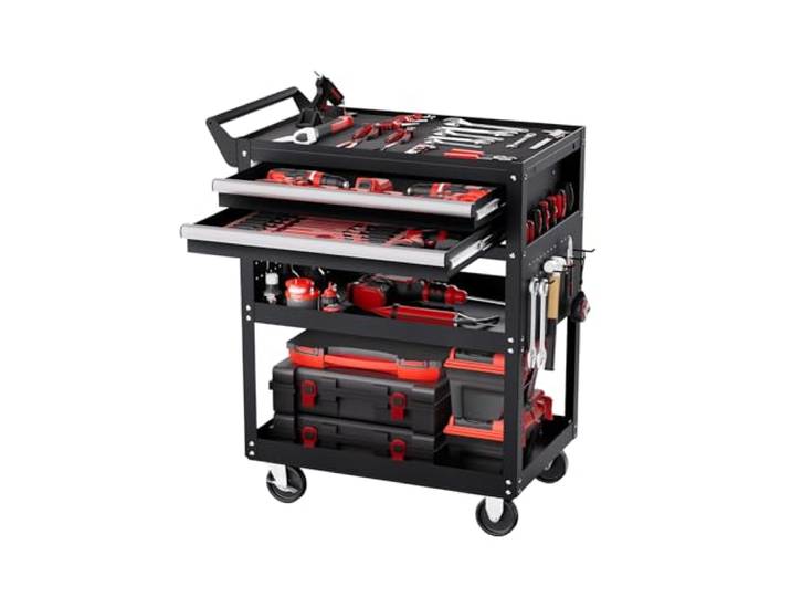 VEVOR Chariot à Outils\, 5 Niveaux\, Chariot Servante d'Atelier à roulettes avec 2 Tiroirs\, Panneau Perforé\, 181\,4 kg\, Rangement Outils de Mécanicien\, pour Garage\, Entrepôt\, Atelier de Réparation\, Noir