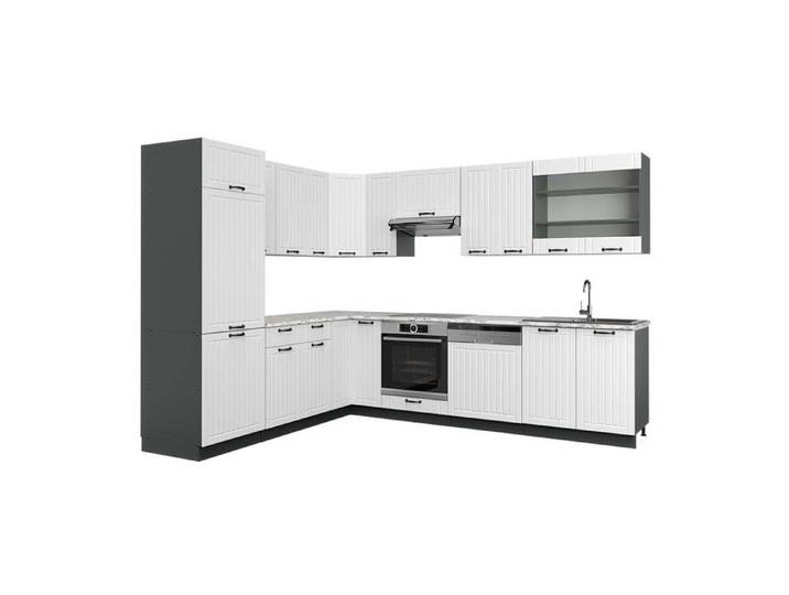 Cuisine en angle Fame-Line 287 x 227 cm PT Marbre Blanc campagne/Anthracite Vicco 42593