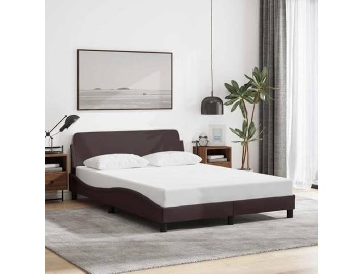 Strapazierfähiger Stoff Bettgestell mit Kopfteil Dover Braun 140x200 cm Bettgestell Dover Dunkelbraun 140x200 cm Stoff mit Kopfteil Stabil Holz Metall Polsterbett