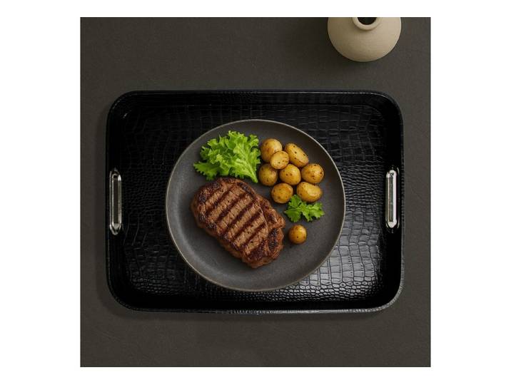 Signature Home Collection Tablett Tablett rechteckig abgerundet Kunstleder mit Griffen mit Rand, Kunstleder, (1-tlg), mit Griffen und Rand, beschichtet und abwischbar