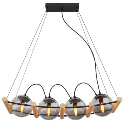 GLOBO LIGHTING Hängeleuchte "LEONA", schwarz (schwarz matt), 4, H: 120cm, 1 Stk., Leuchten, Hängeleuchte Schwarz/Holz, Rauchglas, höhenverstellbar, E14 LED, Hängeleuchte