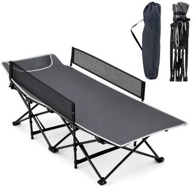 Costway Portable Travel Toddler Cot Bed with Guardrail for Outdoor Indoor-Gray