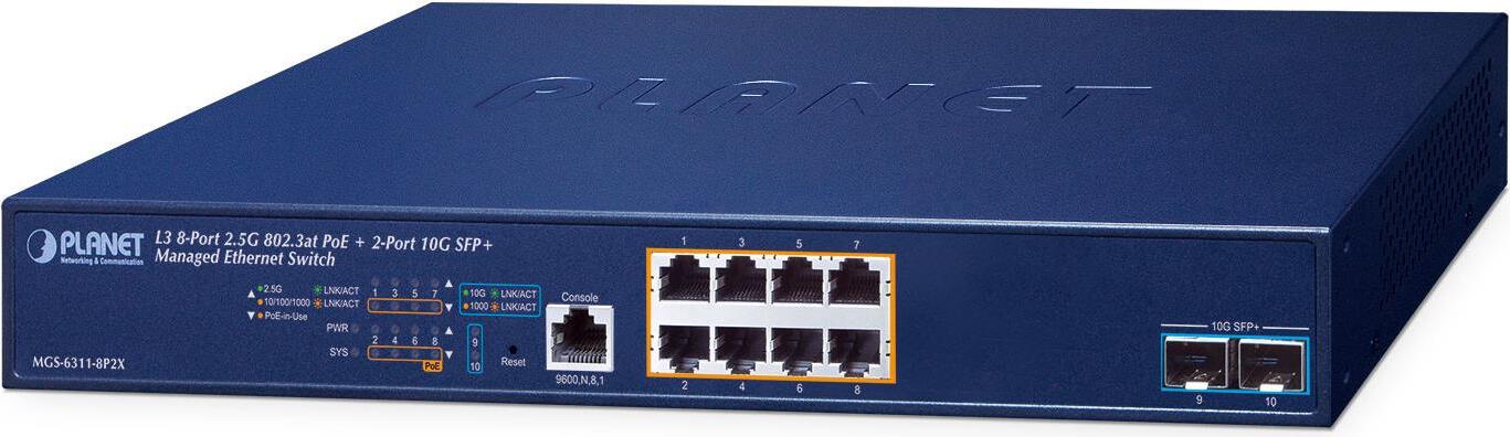 Planet MGS-6311-8P2X Layer 3 2.5GBASE-T 802.3at PoE+ - Switch - 10 Gbps