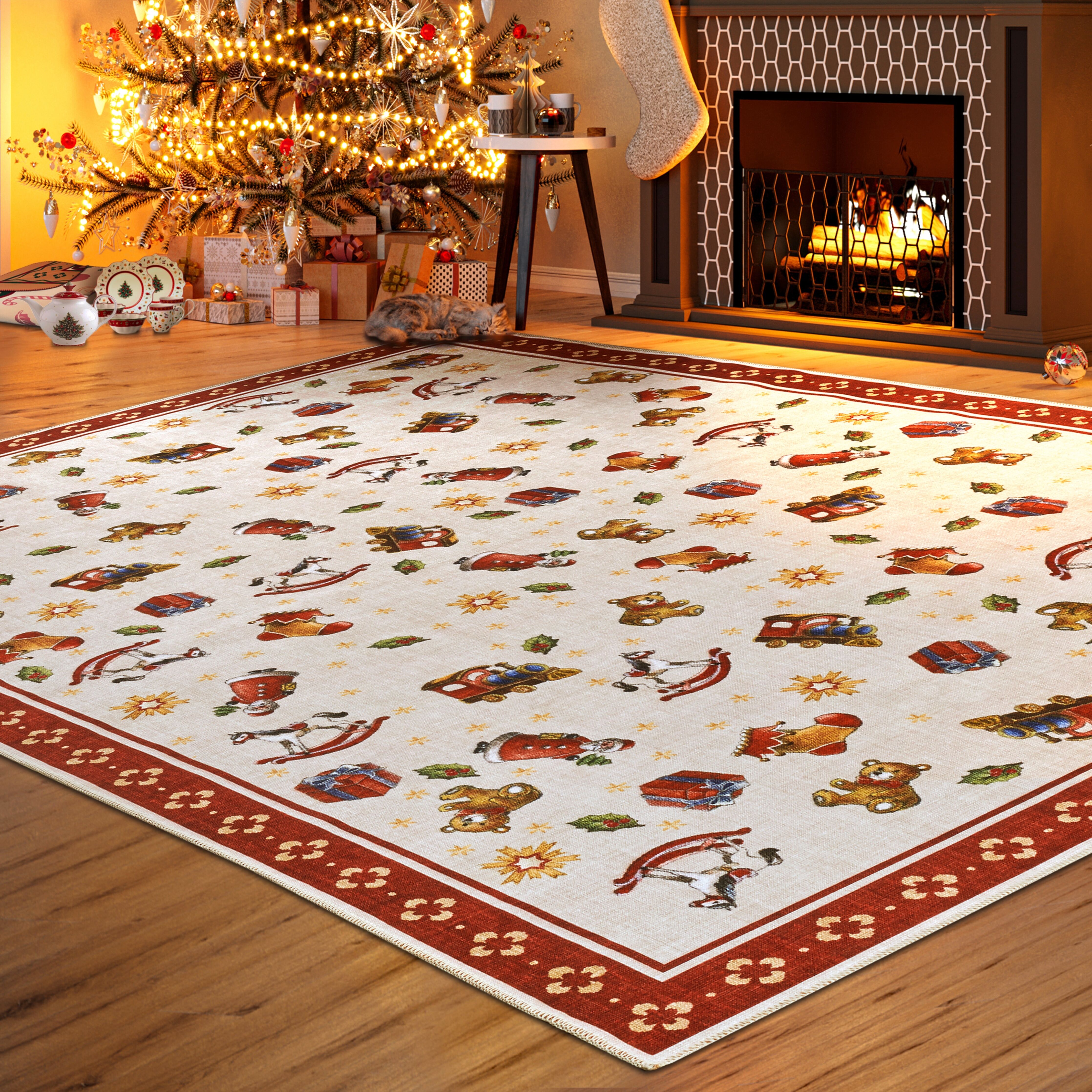 Villeroy & Boch "Nostalgic Toys Delight, eckig, rund und Läufer" 3 mm Höhe Weihnachten, Wohnzimmer, Flur, Geschenk, Toys Delight, Dekoration rot,multifarben B : 160cm 1 Stk., 3mm, L: 230cm