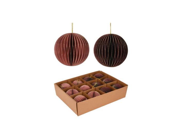 Mobili Rebecca Weihnachtsbaumschmuck Set, 12 pieces Mehrfarbig 8/8/8 cm, Mehrfarbig, Papier, Rund, 8x8x8 cm, Dekoration, Weihnachtsdekoration, Christbaumschmuck