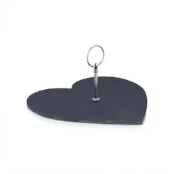 Relaxdays Schieferplatte Herzform, Servierplatte mit Griff, 25 x 25 cm, zum Servieren von Käse, Sushi, Desserts, schwarz